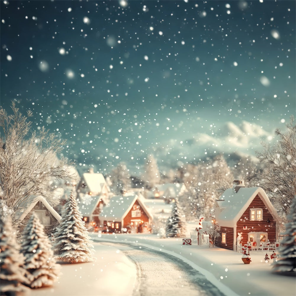 Winter Backdrop Cozy Village Snowfall Backdrop BRP11-487