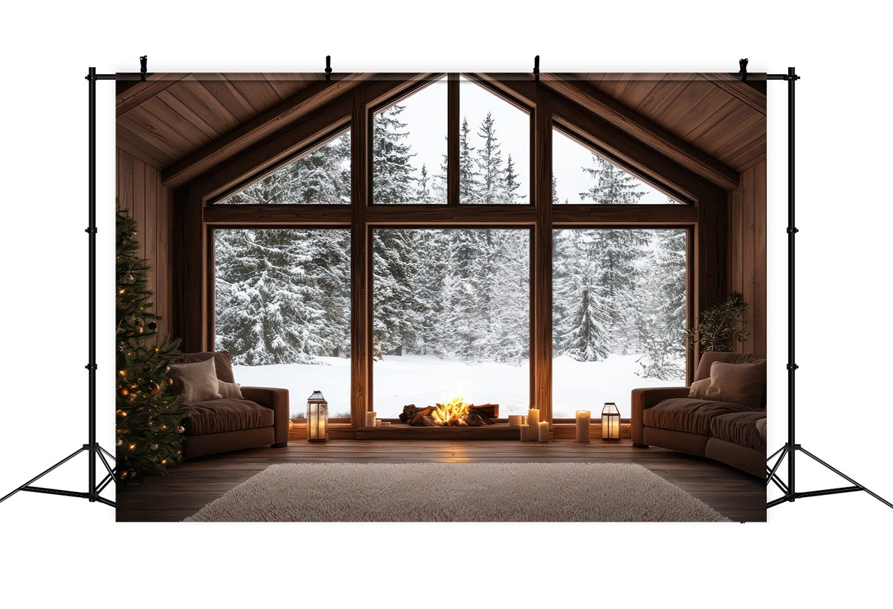 Winter Photography Backdrop Candlelit Cabin Snow Backdrop BRP11-497