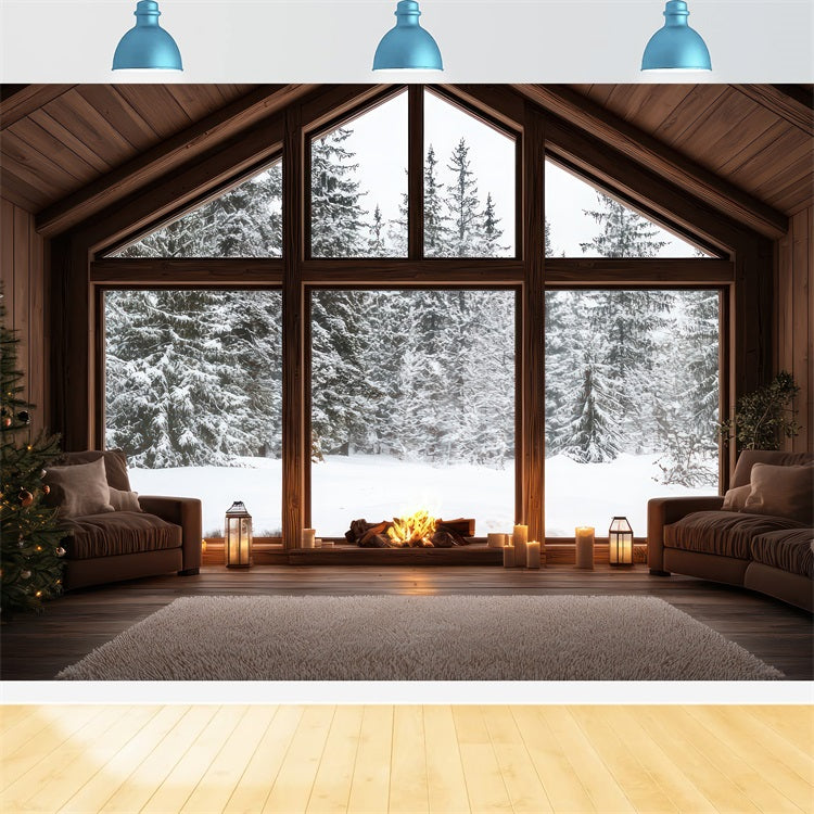 Winter Photography Backdrop Candlelit Cabin Snow Backdrop BRP11-497