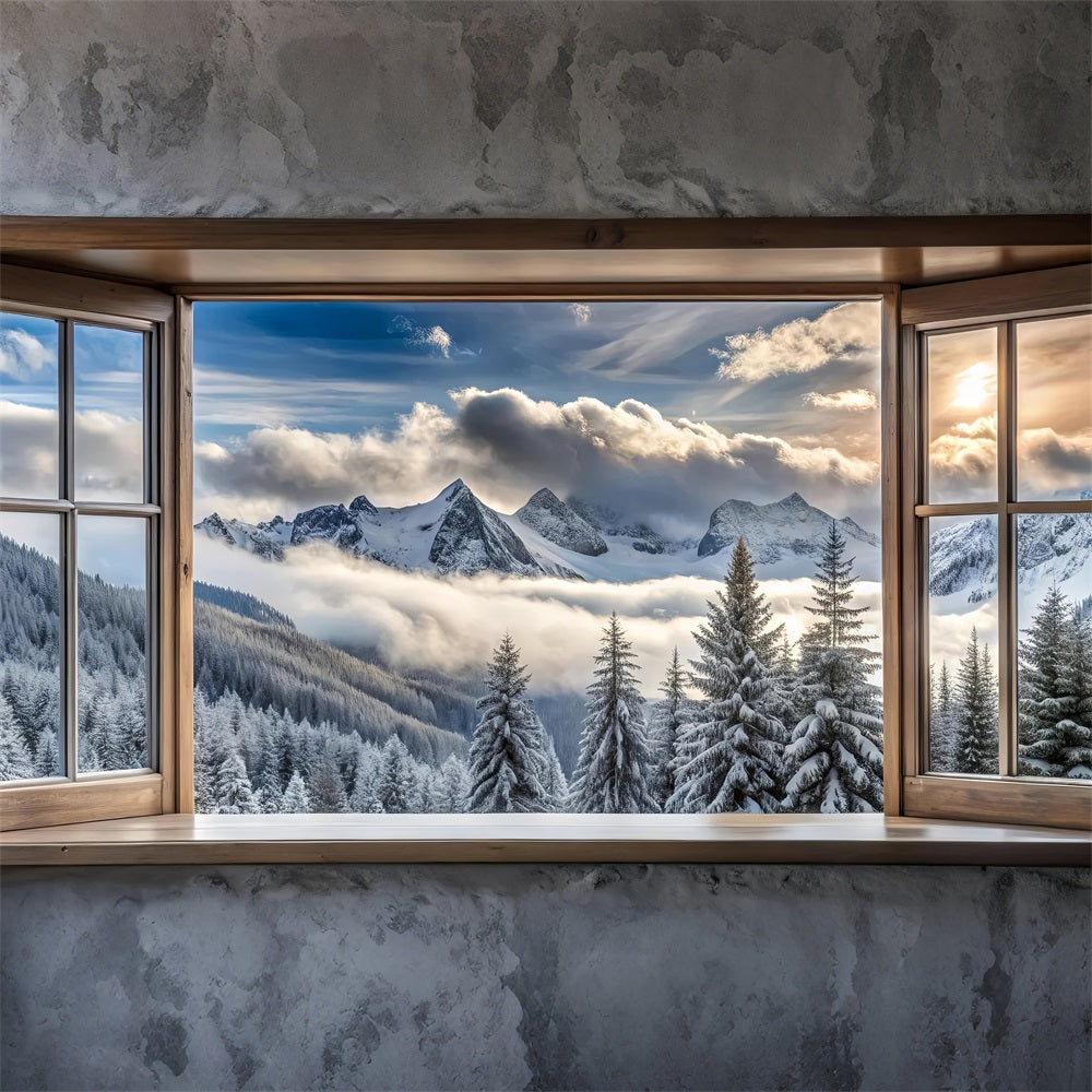 Winter Backdrops Photography Mountain Majesty Window Scene Backdrop BRP11-503
