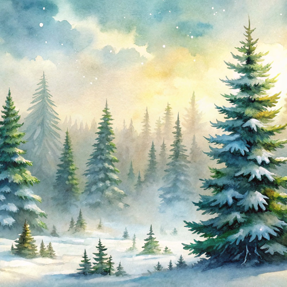 Winter Backdrops Snowy Forest Evergreen Trees Mist Backdrop BRP11-52