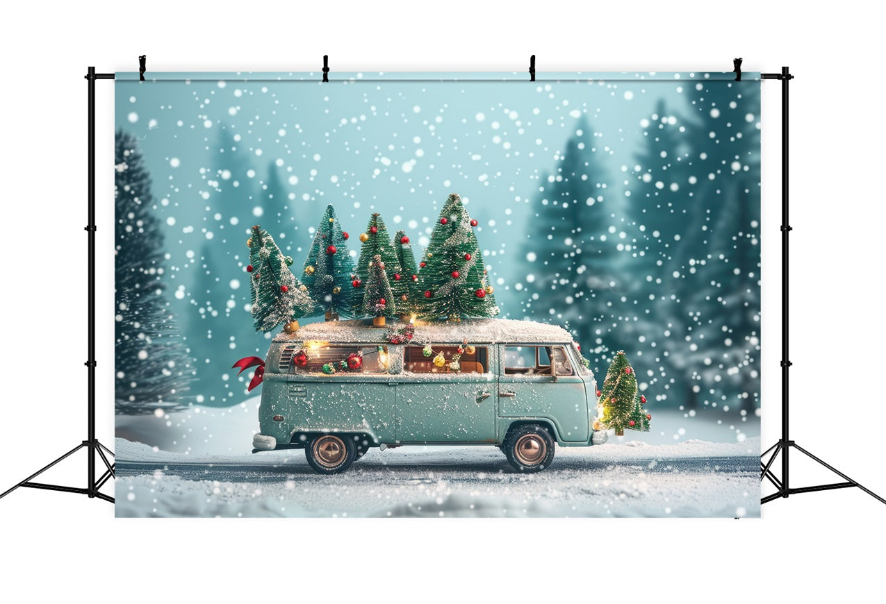 Winter Wonderland Backdrop Vintage Van Christmas Trees Backdrop BRP11-53