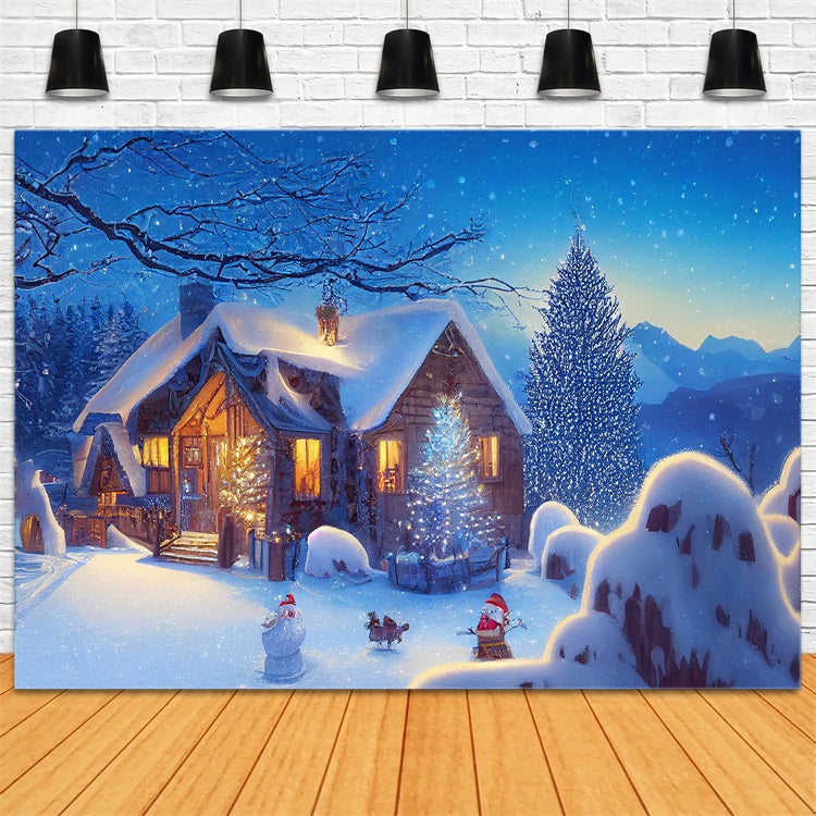 Winter Backdrop Ideas Snowy Evening Christmas Cottage Backdrop BRP11-62