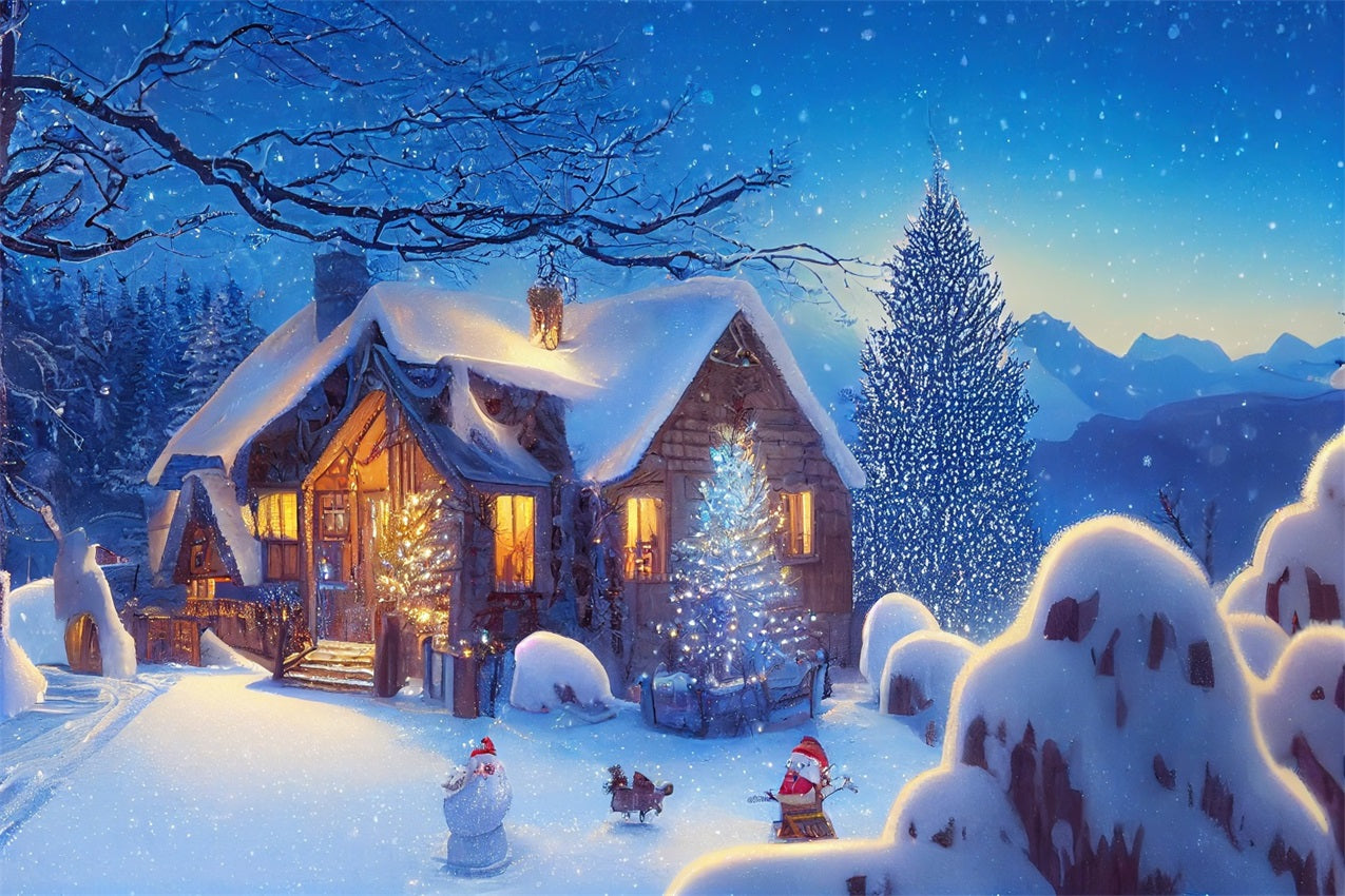 Winter Backdrop Ideas Snowy Evening Christmas Cottage Backdrop BRP11-62