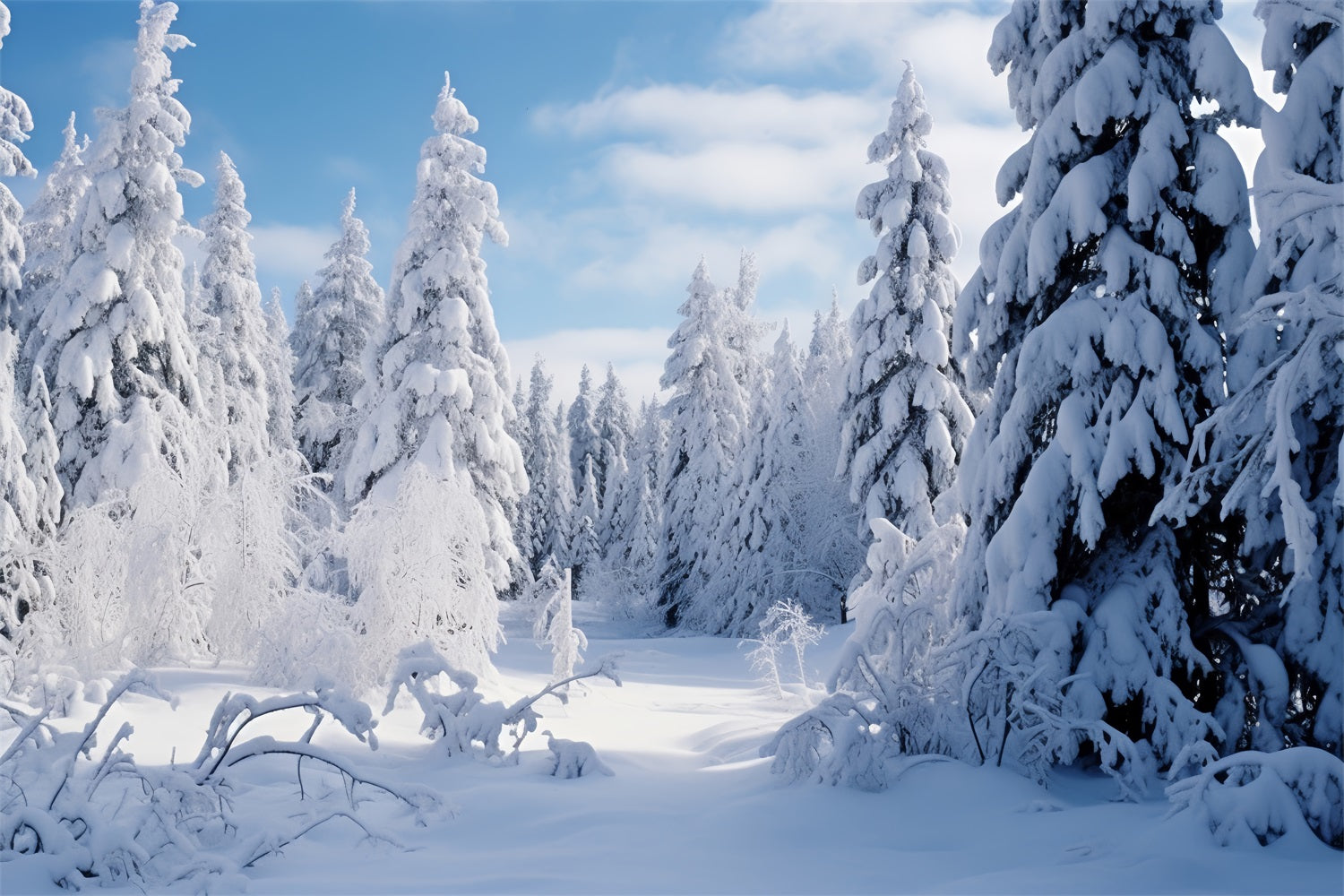 Winter Scene Backdrop Frosted Pines Blue Sky Backdrop BRP11-7