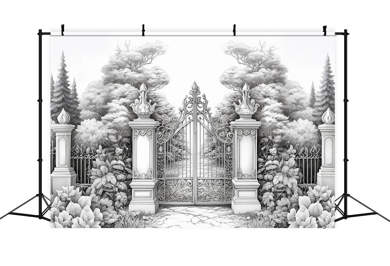 Winter Photo Backdrop Ironwork Entrance Tranquil Gardens Backdrop BRP11-74