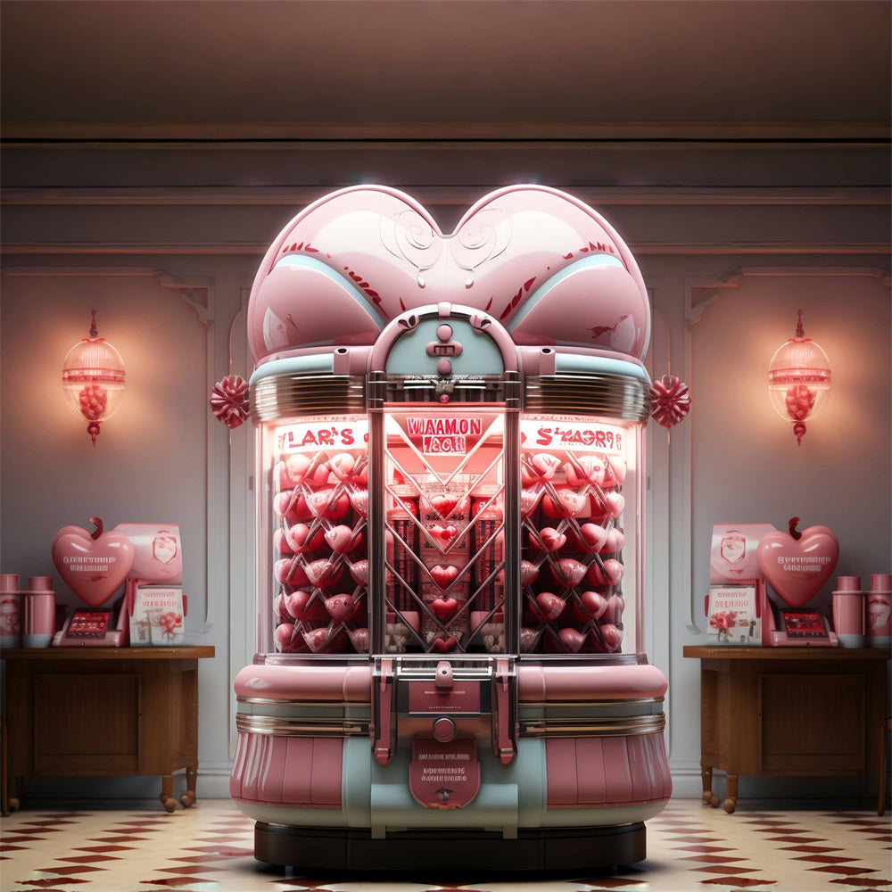 Valentine's Photo Backdrop Pink Candy Machine Heart Backdrop BRP12-169