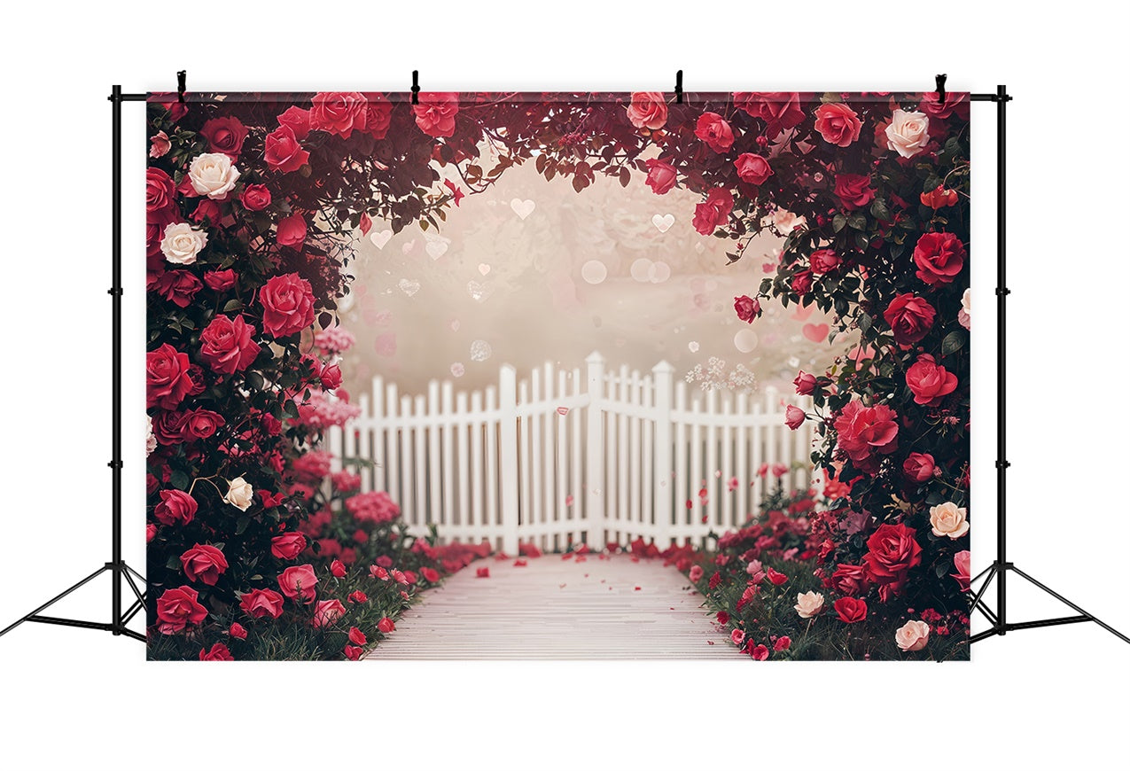 Valentines Backdrop Decor Rose Garden White Fence Backdrop BRP12-249
