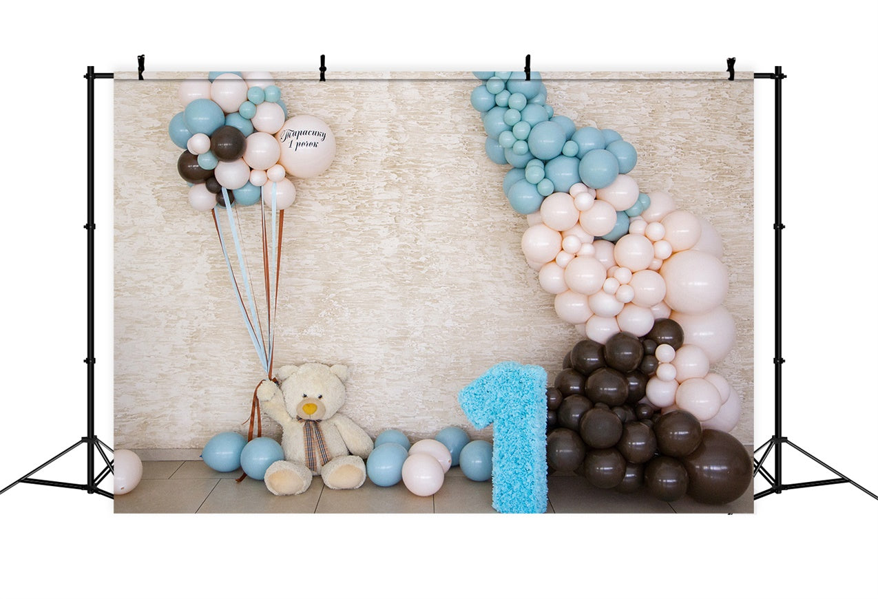 Birthday Backdrop Bear Balloon First Year Celebration Backdrop BRP12-299