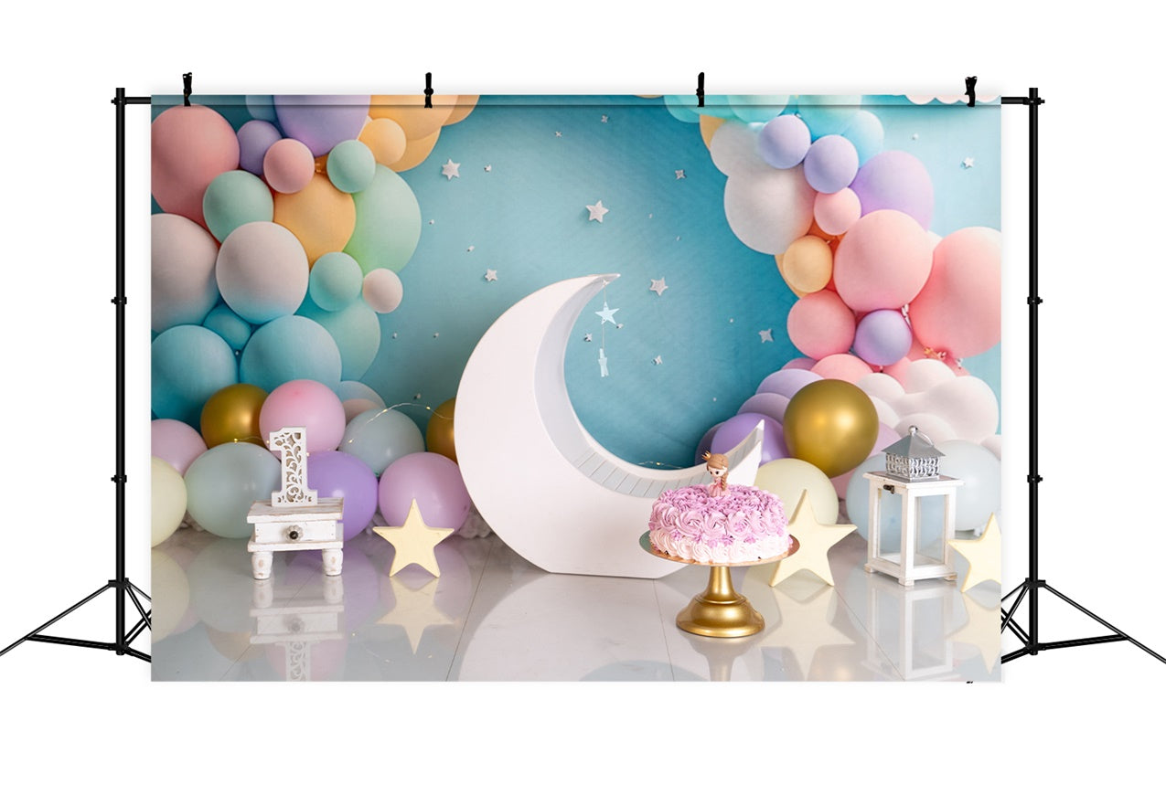 Birthday Backdrops Pastel Balloons Moon Backdrop BRP12-300
