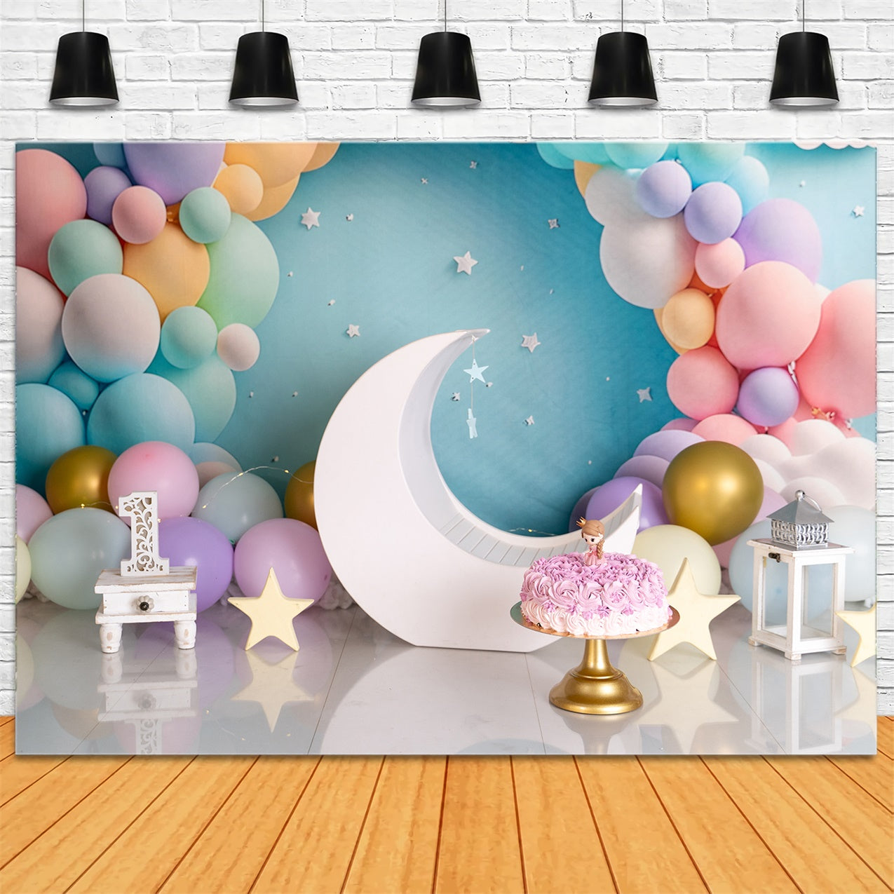 Birthday Backdrops Pastel Balloons Moon Backdrop BRP12-300