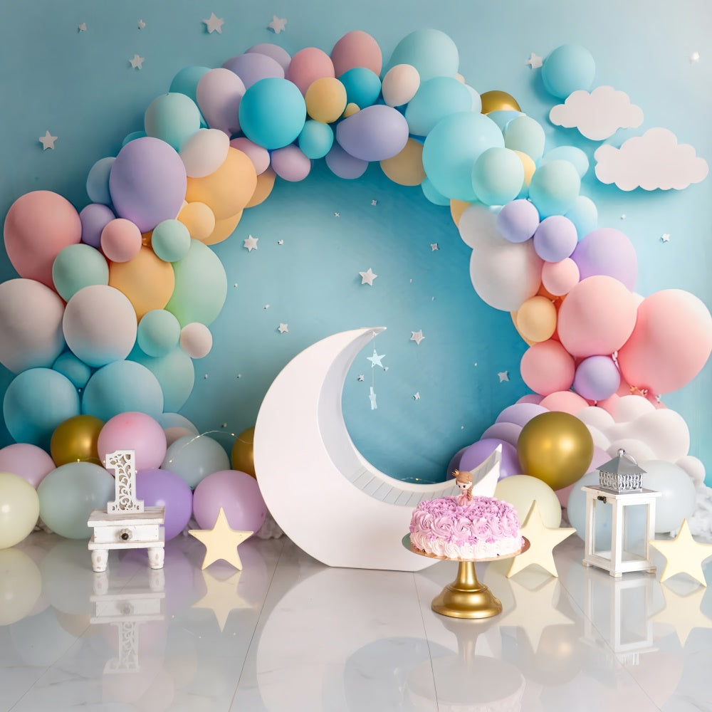 Birthday Backdrops Pastel Balloons Moon Backdrop BRP12-300