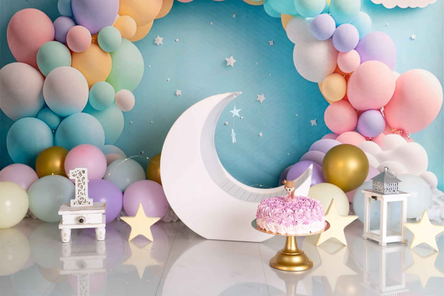 Birthday Backdrops Pastel Balloons Moon Backdrop BRP12-300