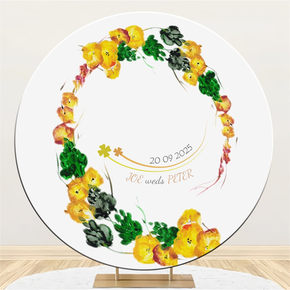 Personalized Wedding Backdrops Vibrant Yellow Flower Round Backdrop BRP12-325