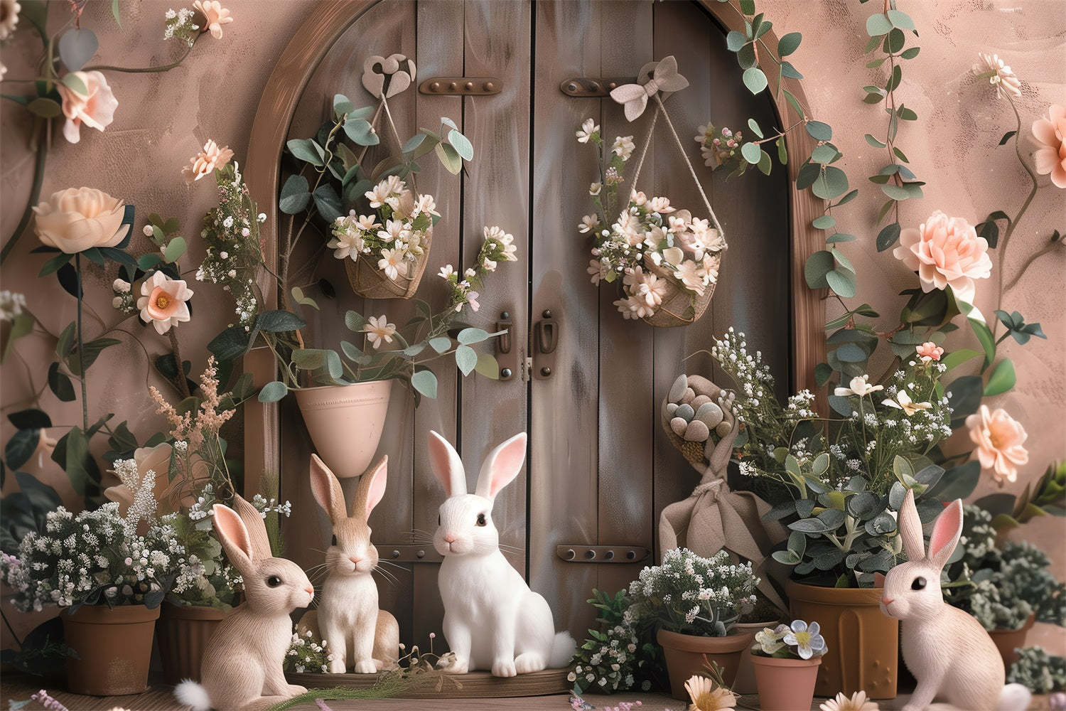 Easter Backdrop Photography Bunny Cottage Floral Decor Backdrop BRP12-393
