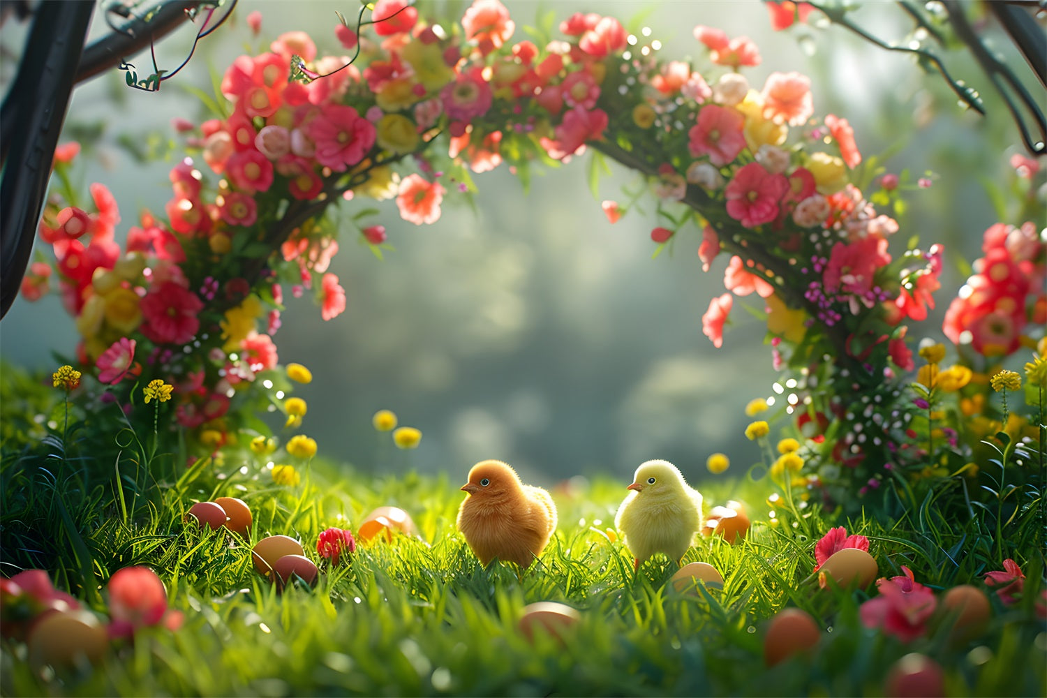 Photography Backdrop Easter Flower Arch Adorable Chicks Backdrop BRP12-407