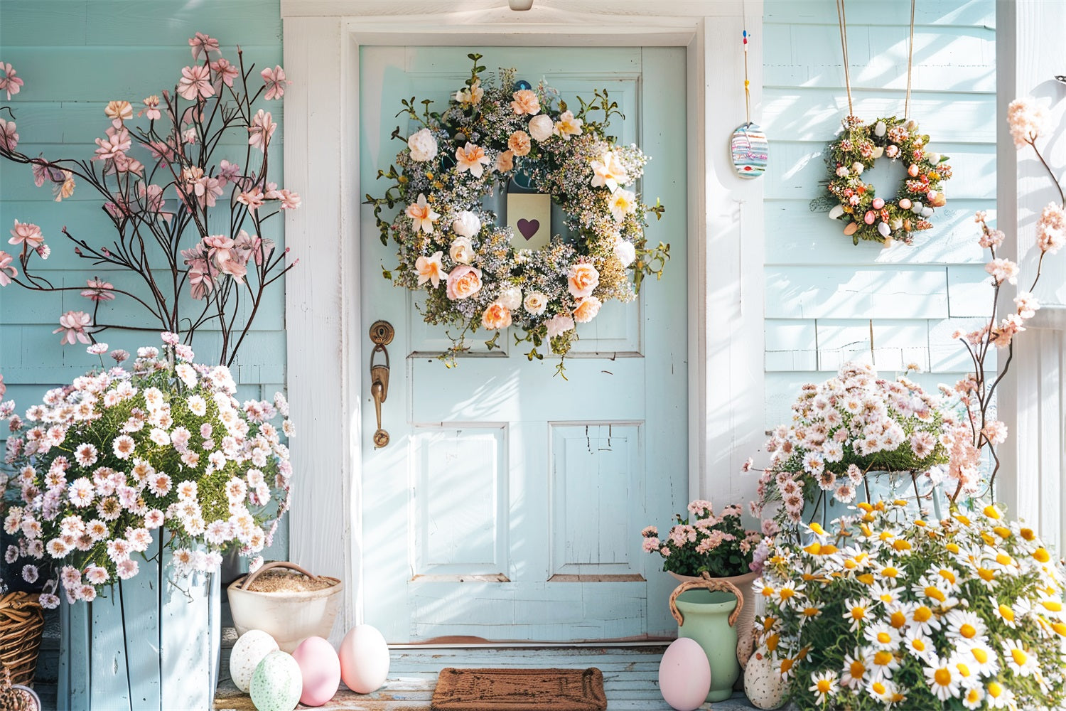 Backdrop For Easter Spring Porch Floral Wreath Backdrop BRP12-408