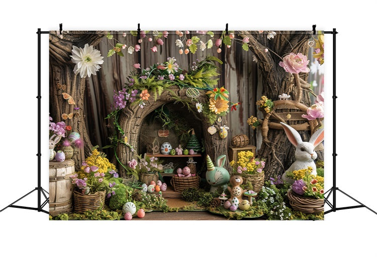 Easter Photo Backdrops Rustic Tree House Bunny Decor Backdrop BRP12-411