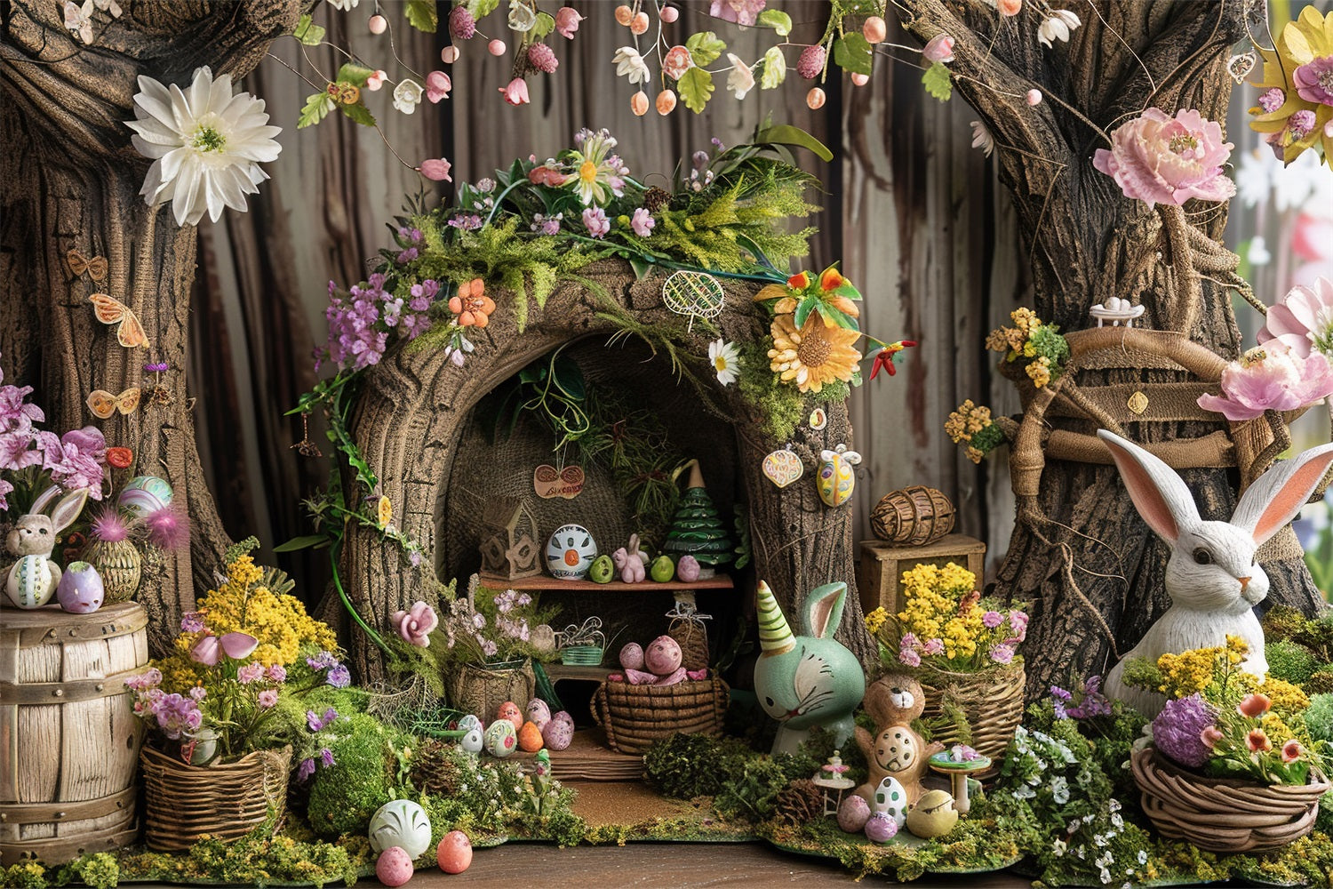 Easter Photo Backdrops Rustic Tree House Bunny Decor Backdrop BRP12-411