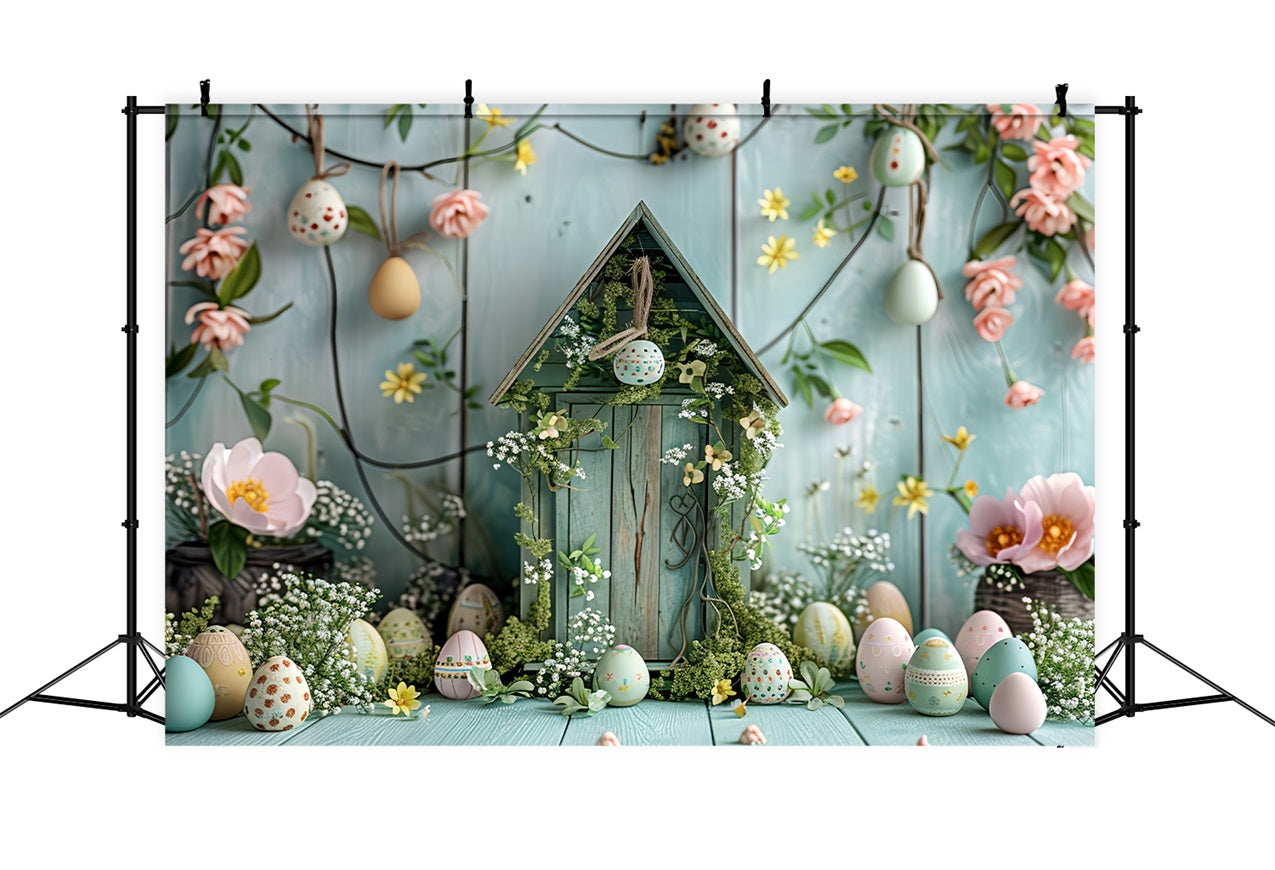 Easter Photography Backdrop Cottage Pastel Eggs and Flowers Backdrop BRP12-412