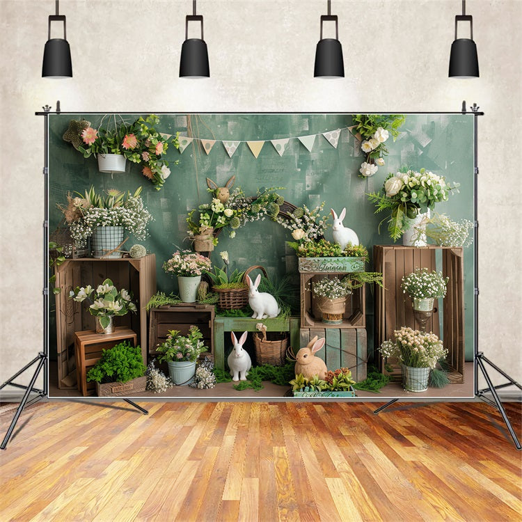 Easter Backdrops Fresh Spring Green Bunny Garden Backdrop BRP12-415