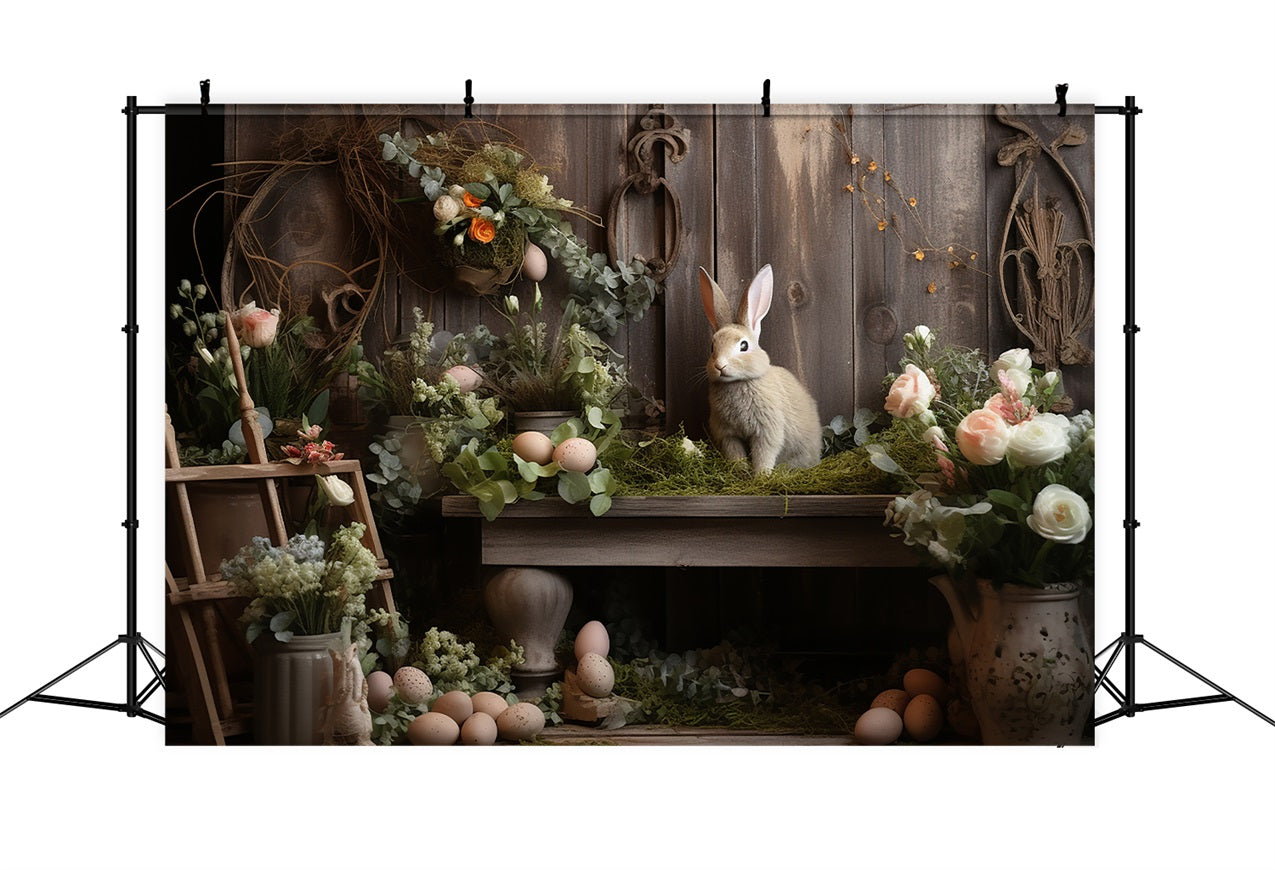 Easter Photo Backdrop Rustic Bunny Floral Garden Backdrop BRP12-418