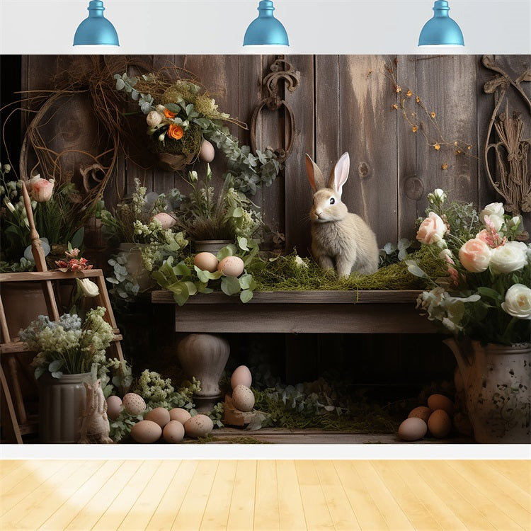 Easter Photo Backdrop Rustic Bunny Floral Garden Backdrop BRP12-418