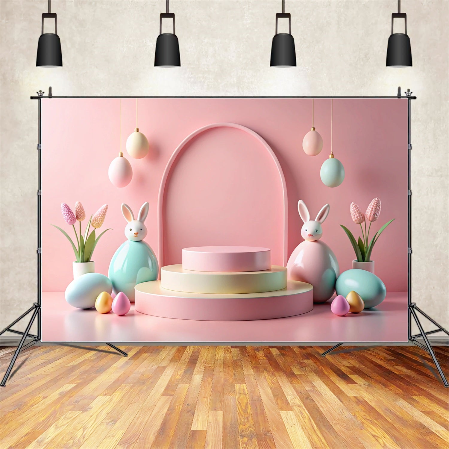 Easter Bunny Photo Backdrop Pink Arch Decor Backdrop BRP12-429