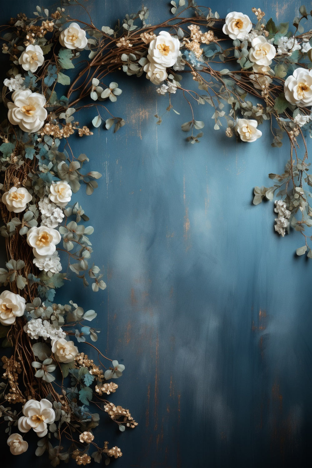 Maternity Photography Backdrops White Floral Blue Wall Backdrop BRP12-45