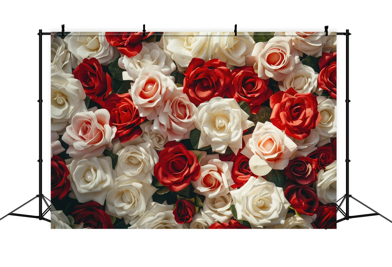 Flower Photo Backdrop Red White Rose Bouquet Backdrop BRP12-568