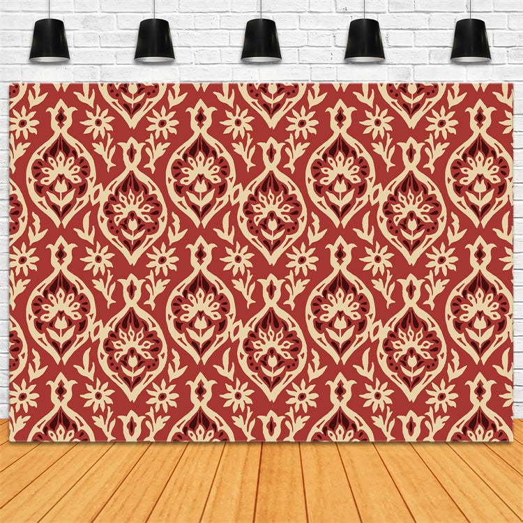 Damask Photo Backdrops Vintage Red Ivory Floral Backdrop BRP12-619