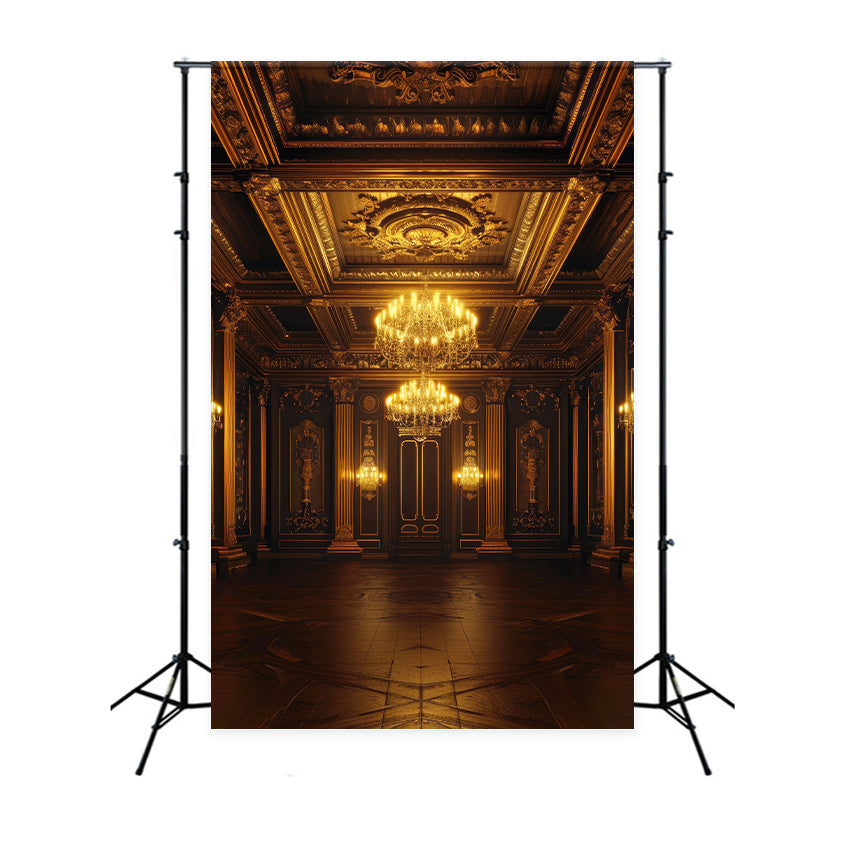 Architecture Backdrop Royal Golden Ballroom Chandeliers Backdrop BRP12-654