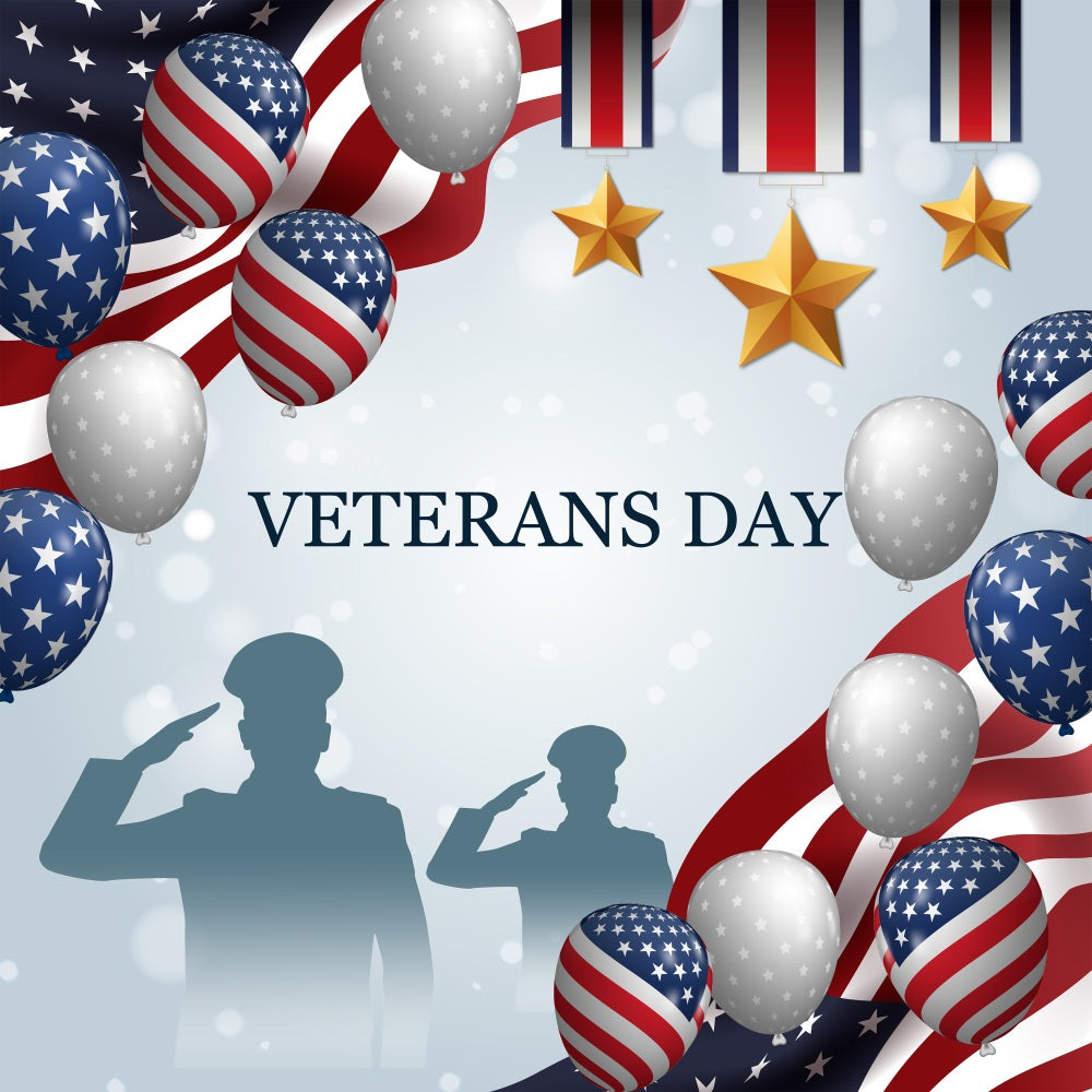 American Flag Backdrops Veterans Day Patriotic Balloons Salute Backdrop BRP12-687