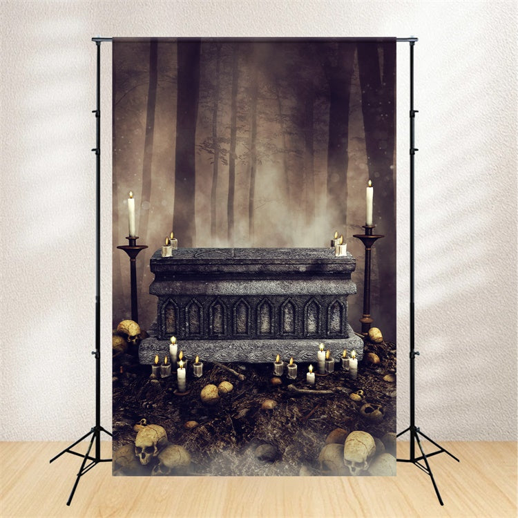 Coffin Backdrop Candlelit Gothic Forest Scene Backdrop BRP12-703