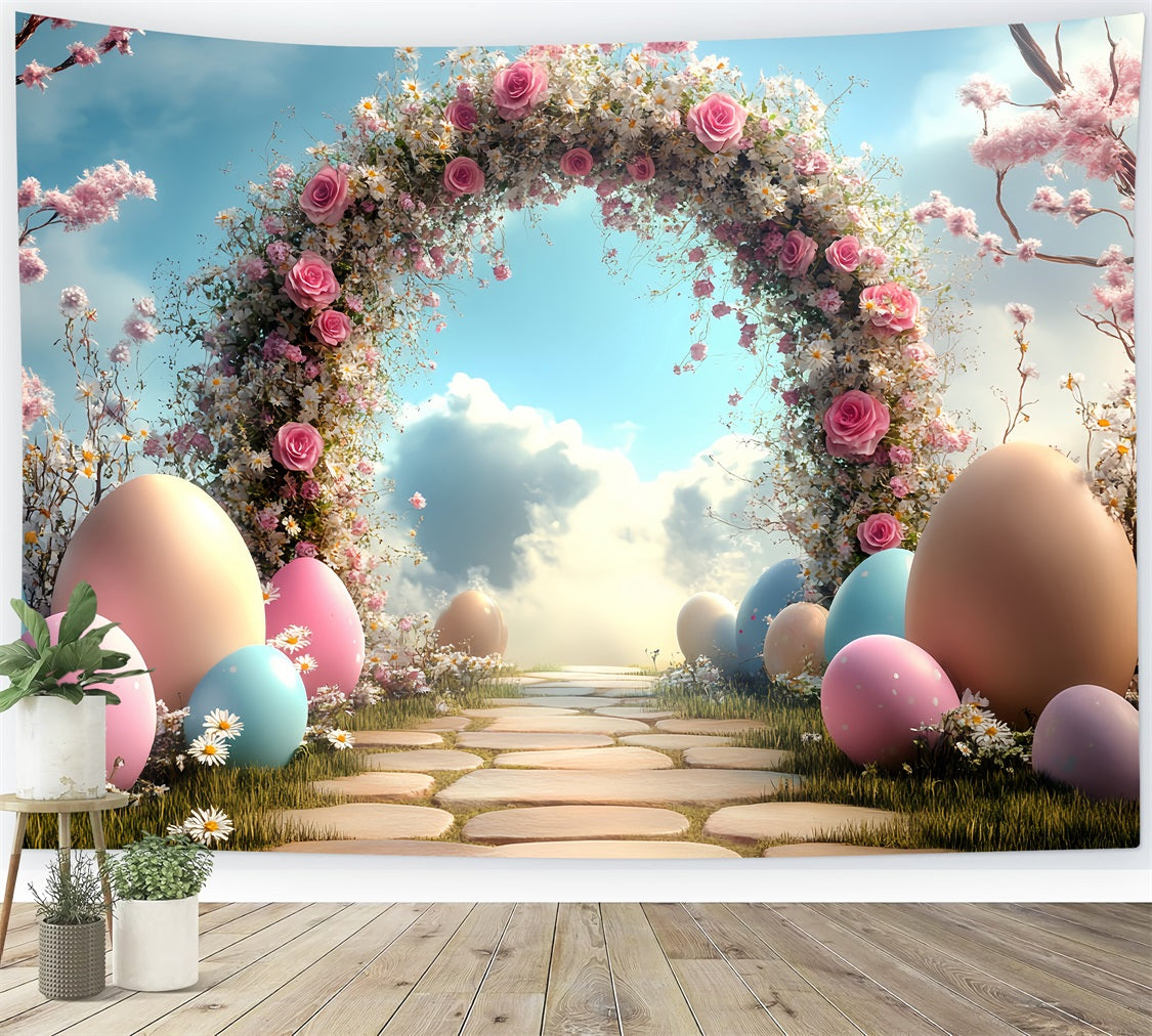 Easter Backdrops Ideas Pink Roses Daisies Egg Backdrop BRP12-722