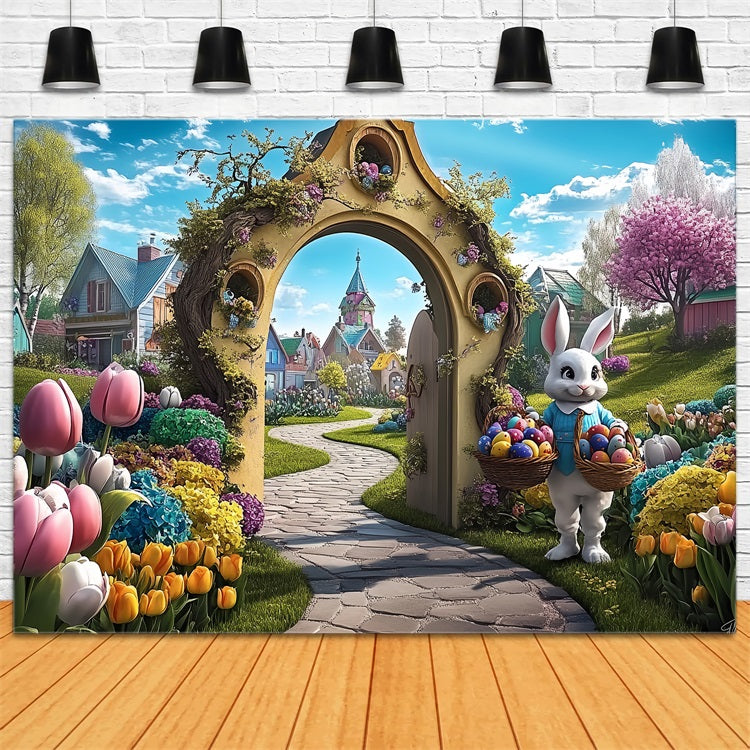 Easter Photo Backdrop Bunny Village Path Arch Backdrop BRP12-738