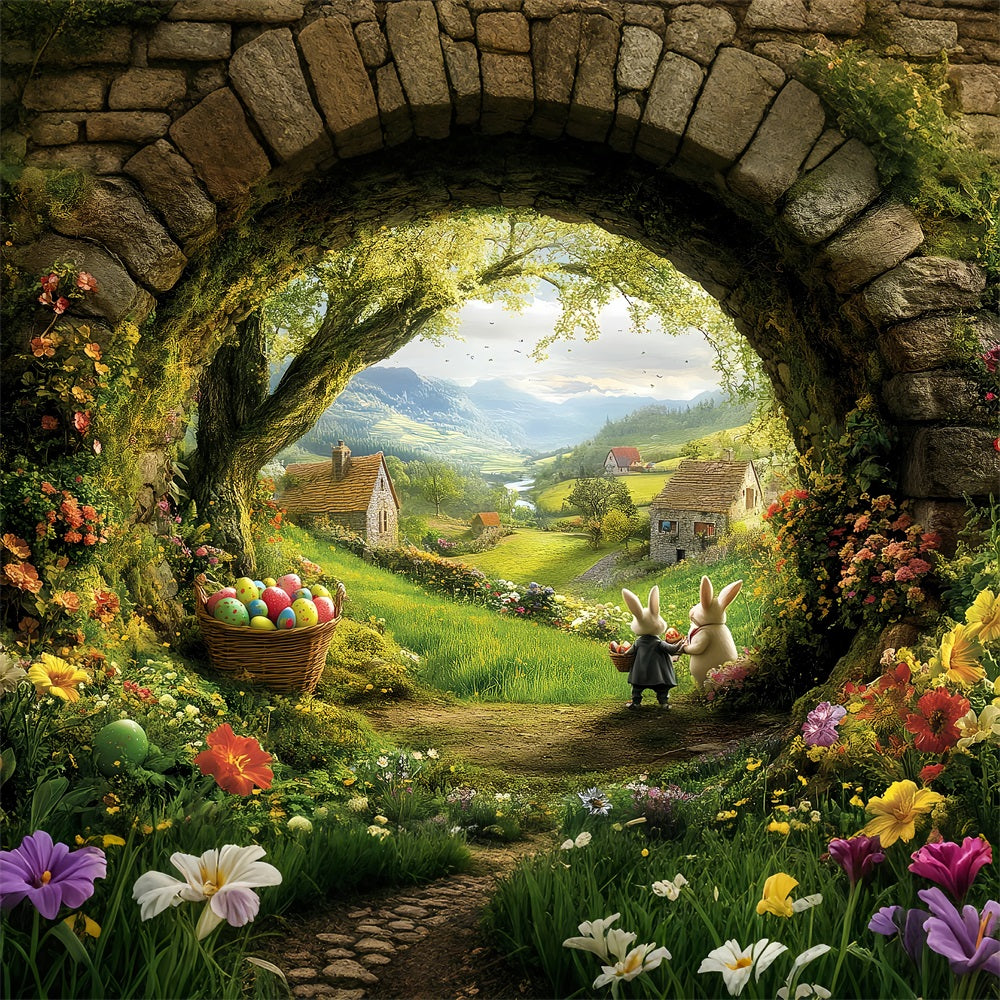 Easter Photo Backdrop Meadow Bunny Egg Arched Backdrop BRP12-741