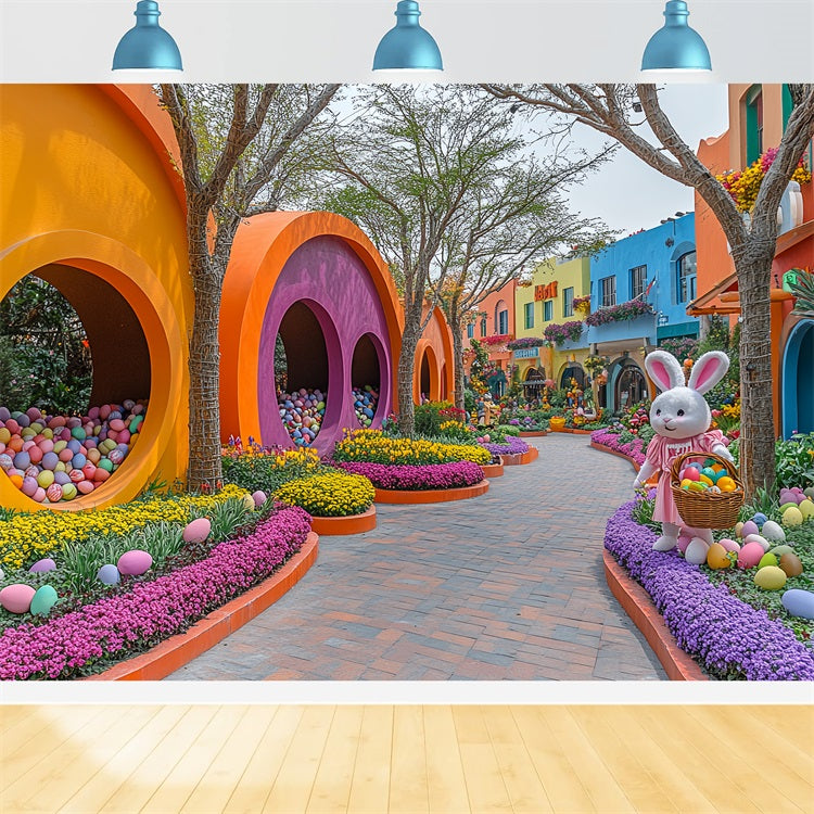 Easter Photography Backdrop Colorful Easter Egg Town Backdrop BRP12-745