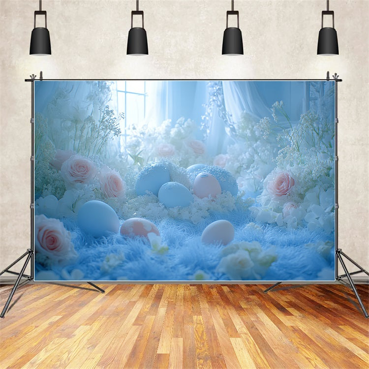 Backdrop Easter Blue Blossoms Eggs Window Backdrop BRP12-752
