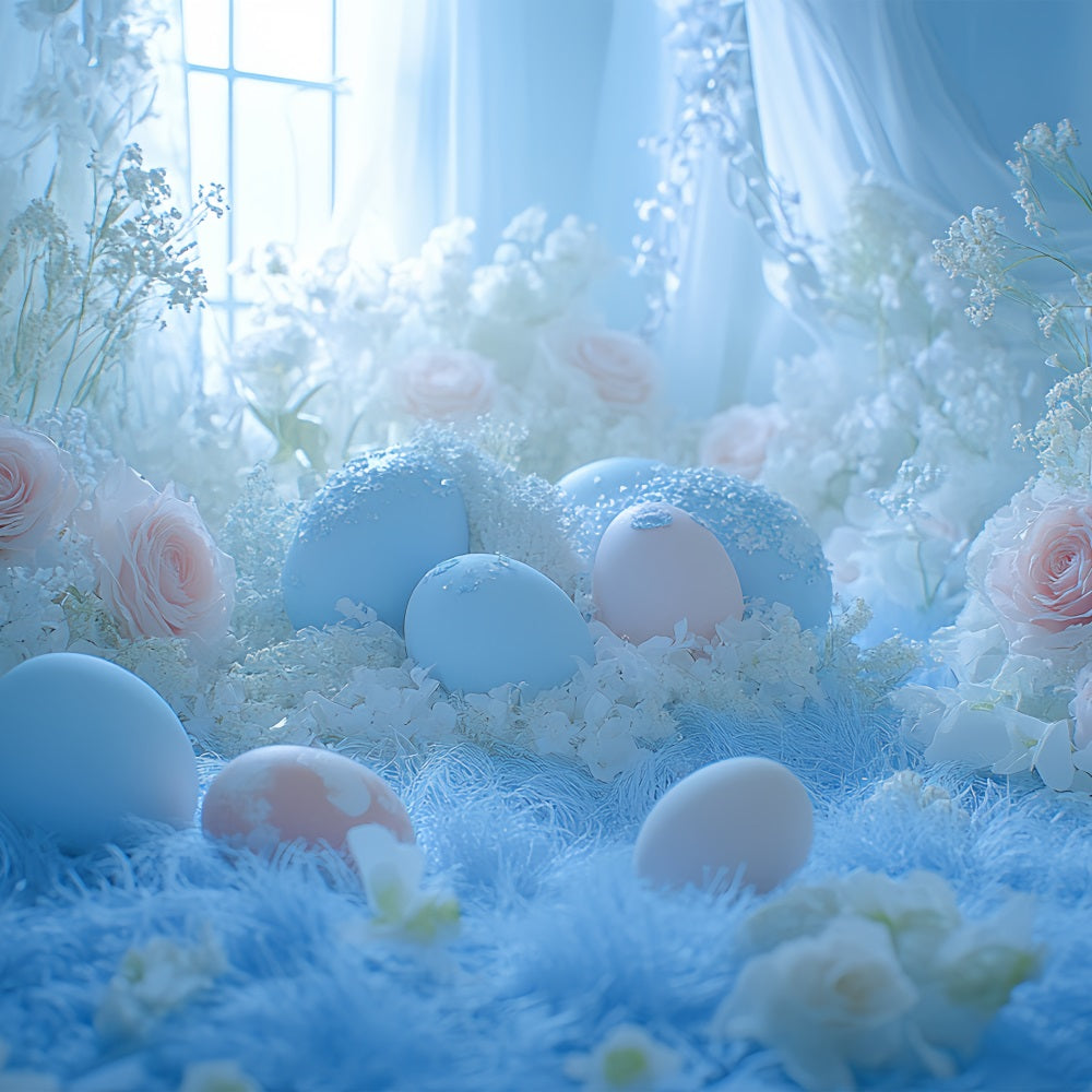 Backdrop Easter Blue Blossoms Eggs Window Backdrop BRP12-752