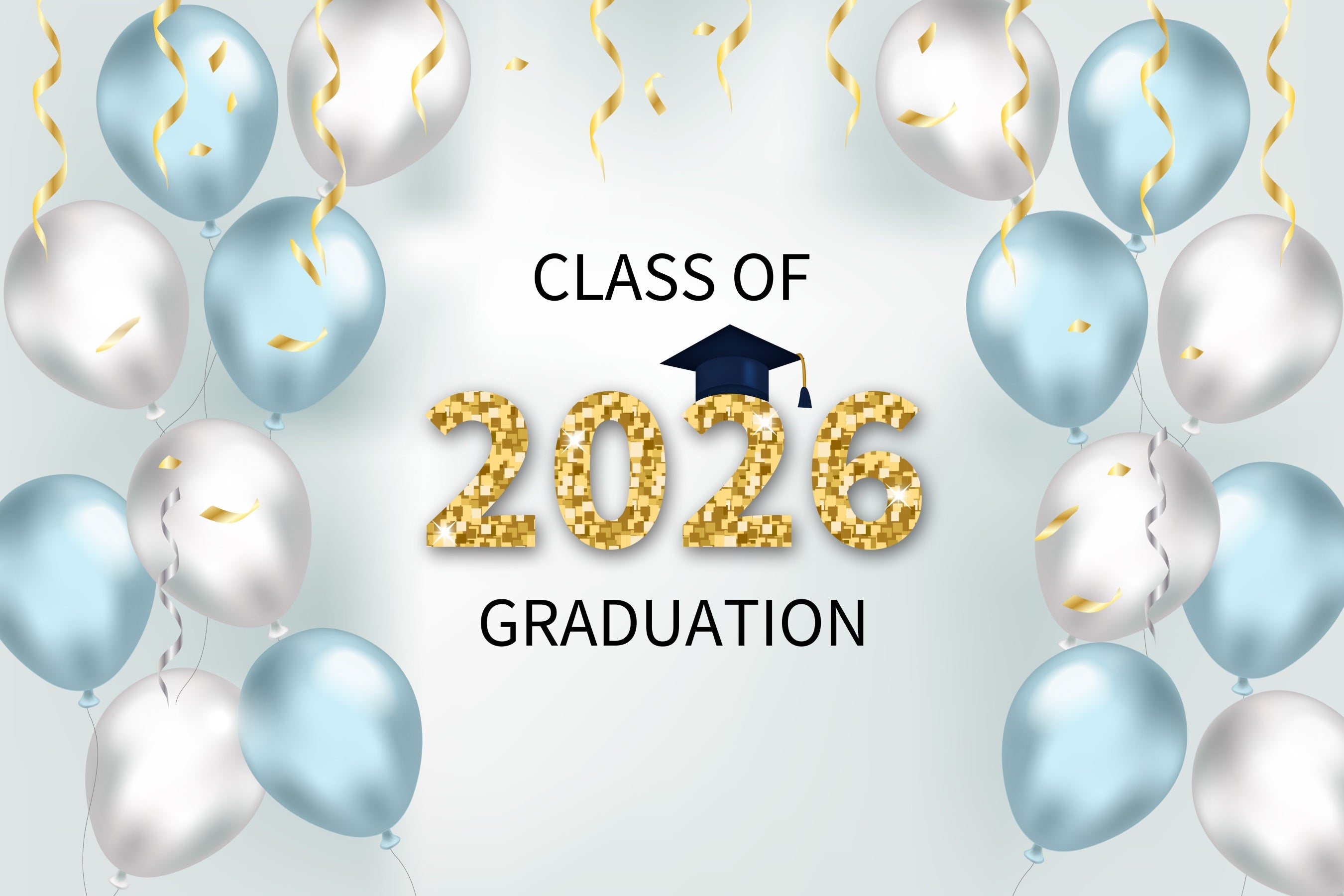 Graduation Backdrop Photoshoot Elegant Blue Silver Graduation Party Backdrop BRP2-253