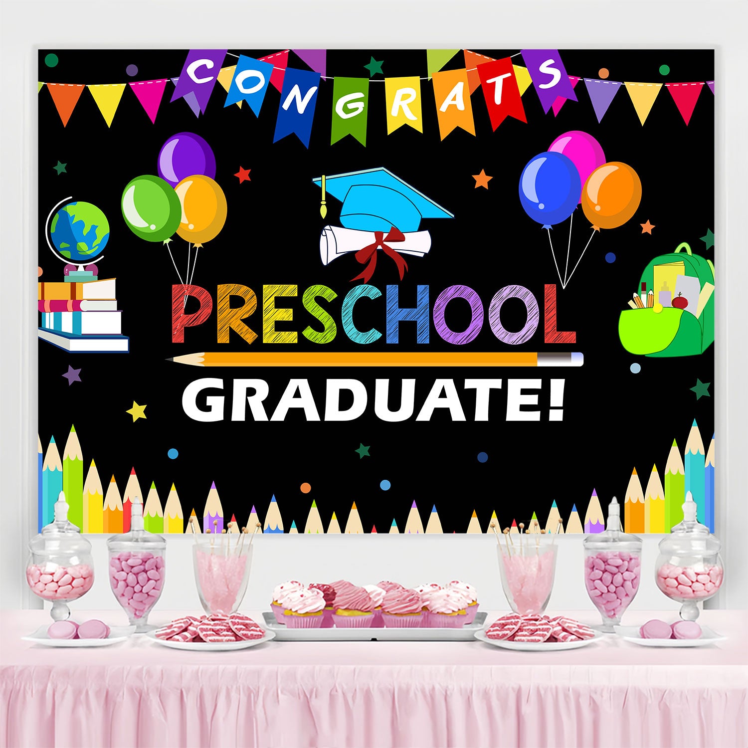 2025 Graduation Backdrop Cheerful Preschool Graduation Party Backdrop BRP2-262