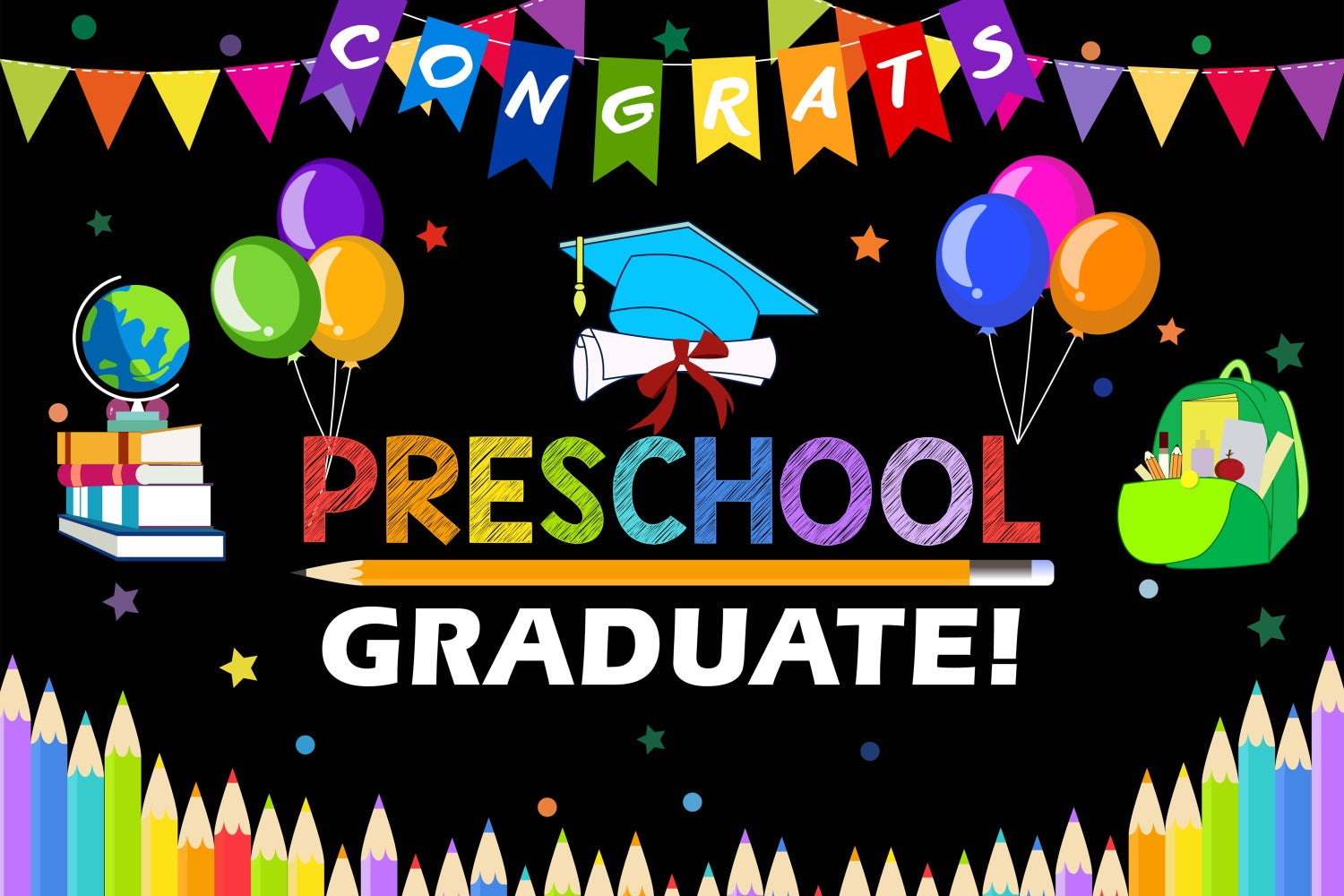 2025 Graduation Backdrop Cheerful Preschool Graduation Party Backdrop BRP2-262