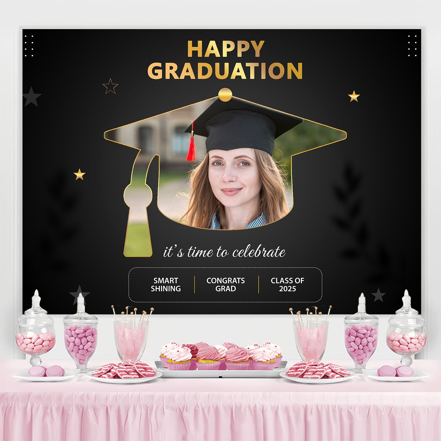 Personalized Graduation Backdrops Elegant Black Graduation Party Backdrop BRP2-278