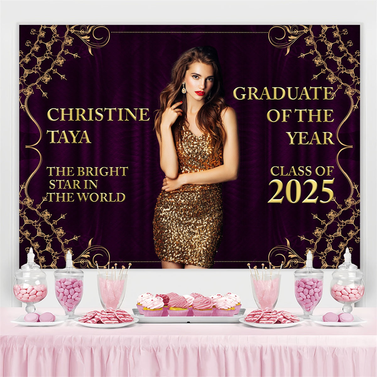 Personalized Graduation Backdrop Ornate Elegance Graduation Party Backdrop BRP2-280