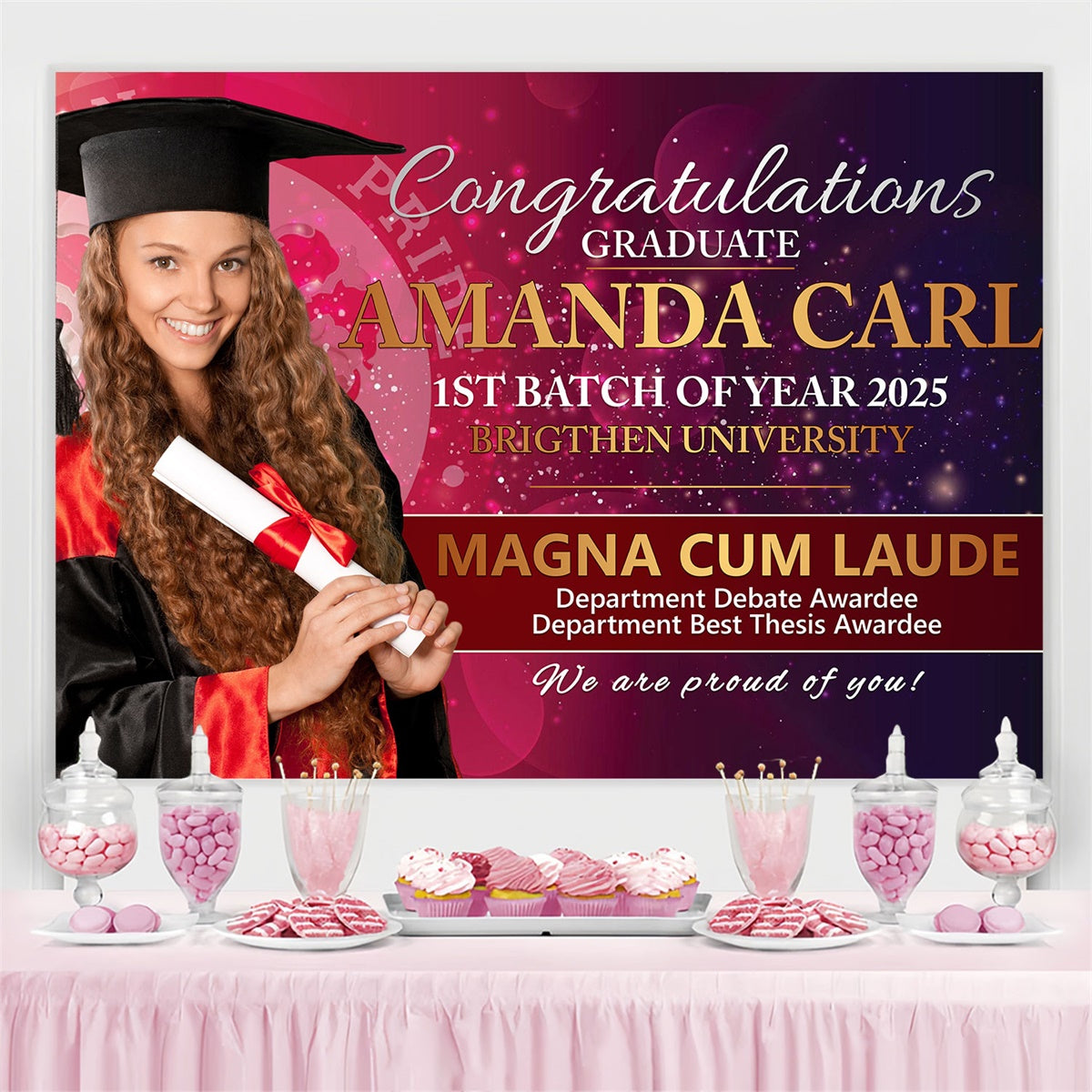 Custom Graduation Backdrop Brilliant Scholar Graduation Party Backdrop BRP2-281