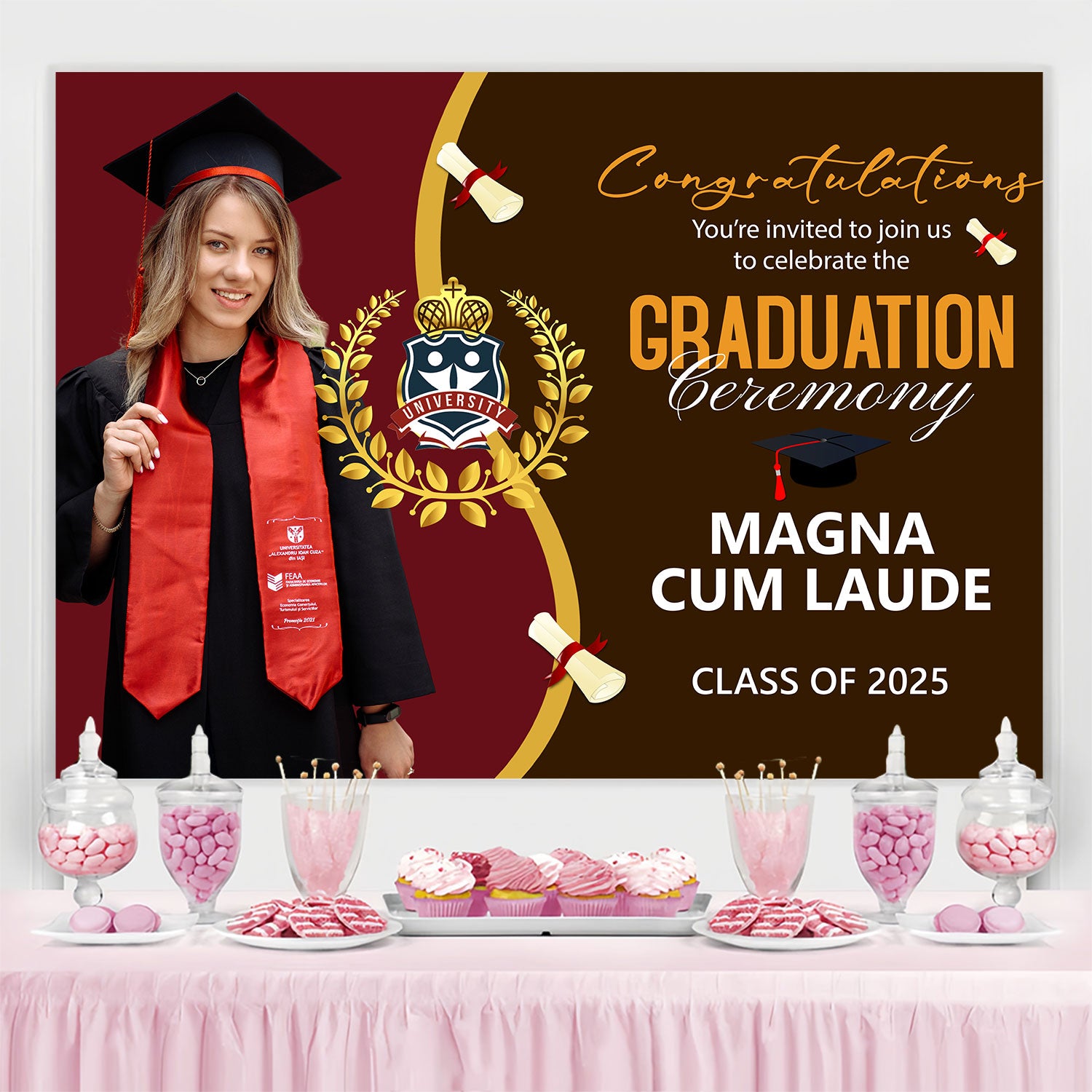 Customized Graduation Backdrop University Honors Graduation Party Backdrop BRP2-282
