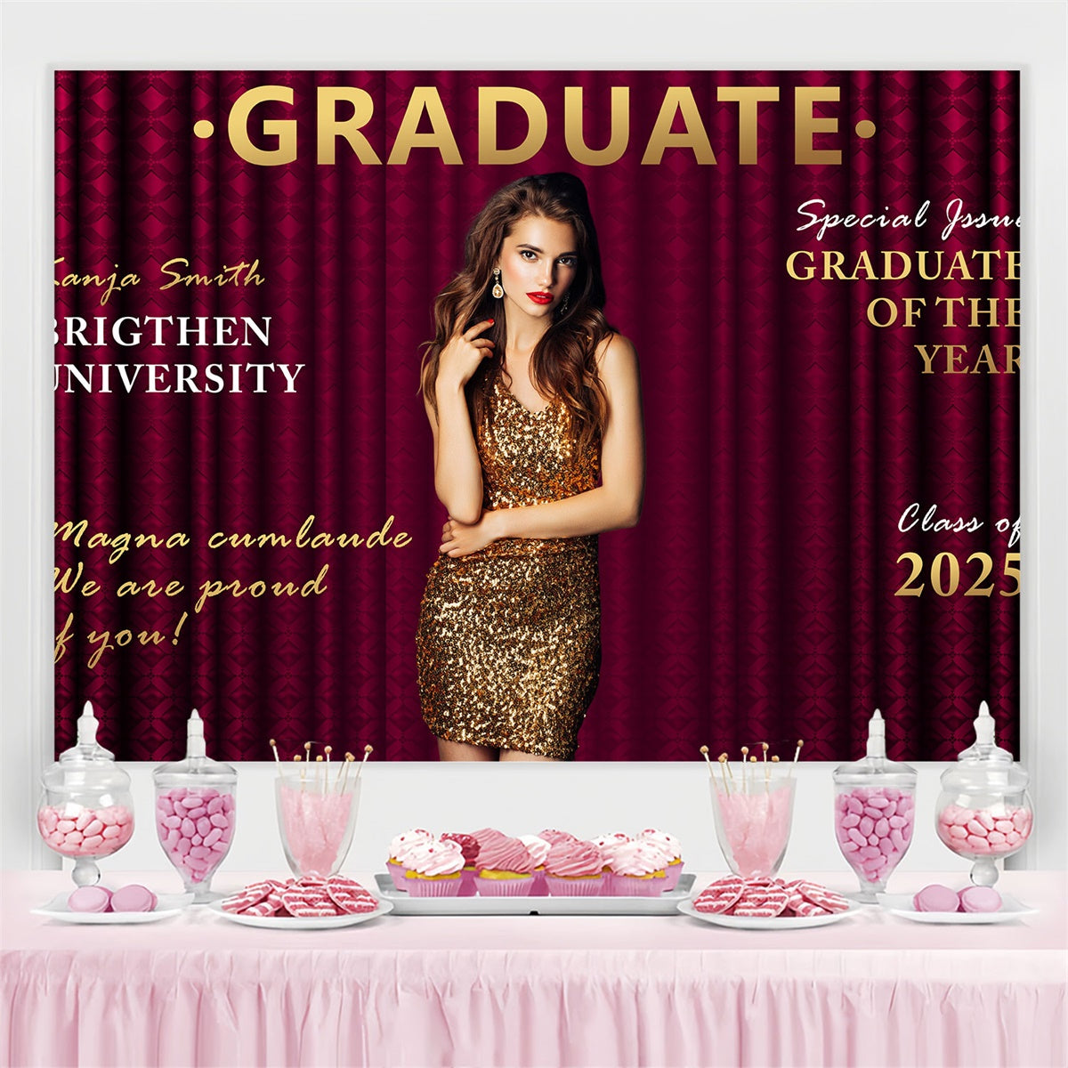 Personalized Graduation Backdrops Vintage Red Graduation Party Backdrop BRP2-284