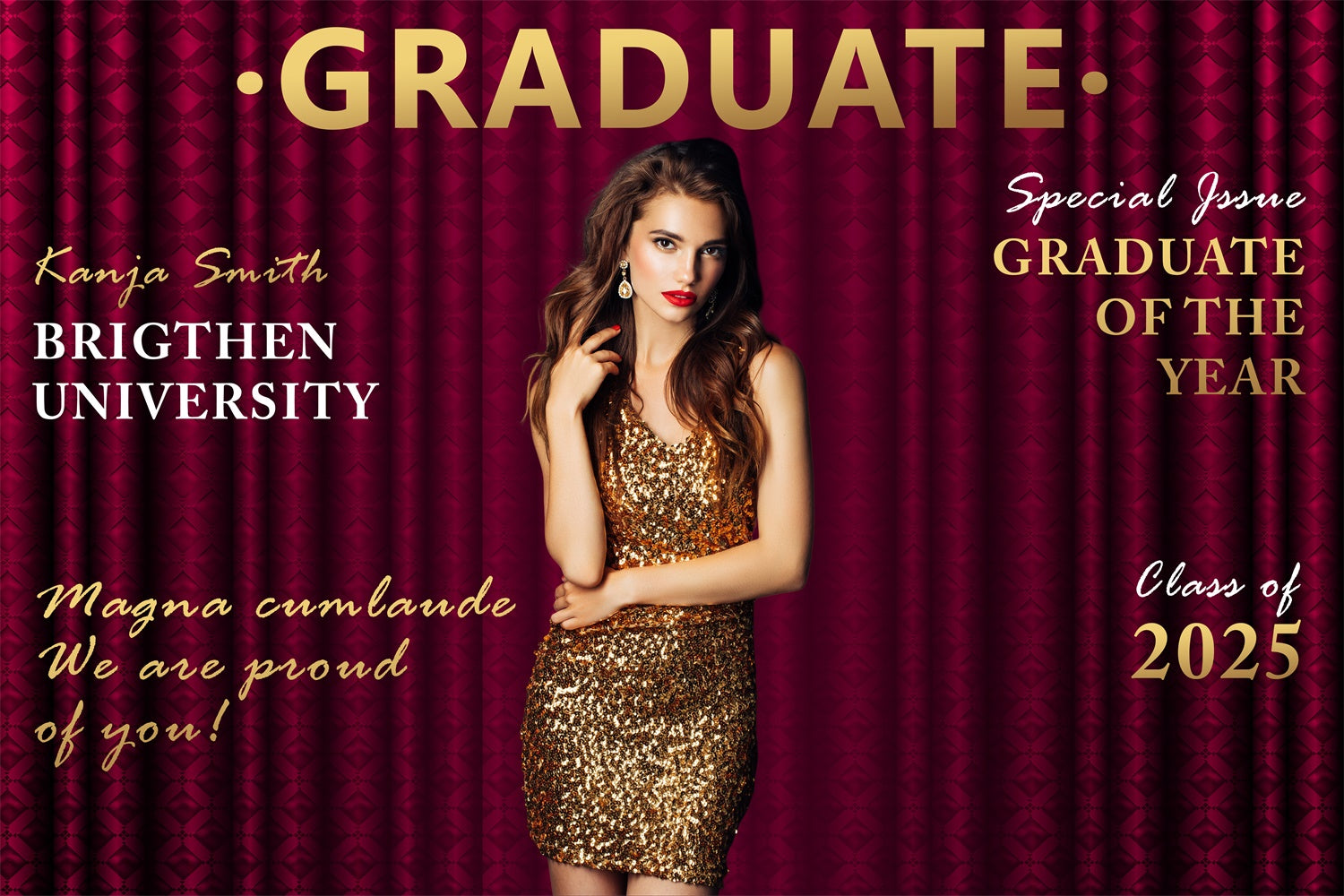 Personalized Graduation Backdrops Vintage Red Graduation Party Backdrop BRP2-284