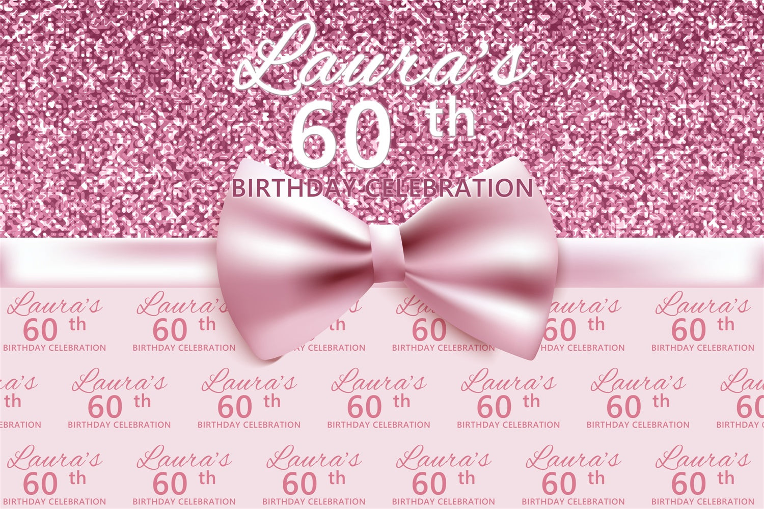 Personalized 60th Birthday Backdrop Pink Glitter Elegance Backdrop BRP3-101